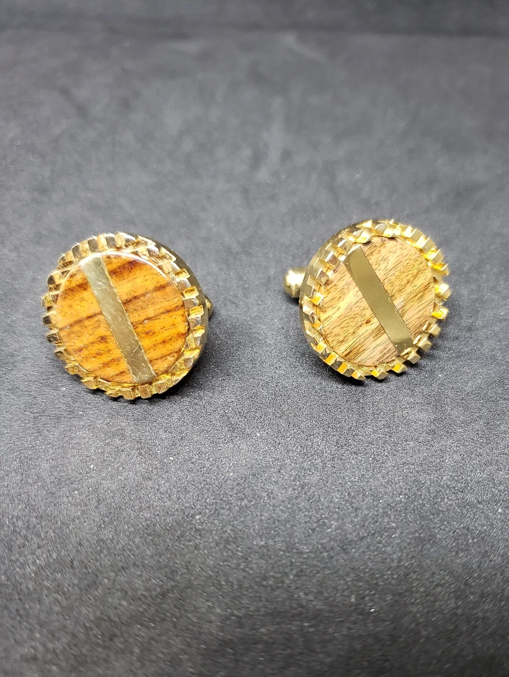 Gold-Tone Wood Inlay Cufflinks - Round Men's Accessory